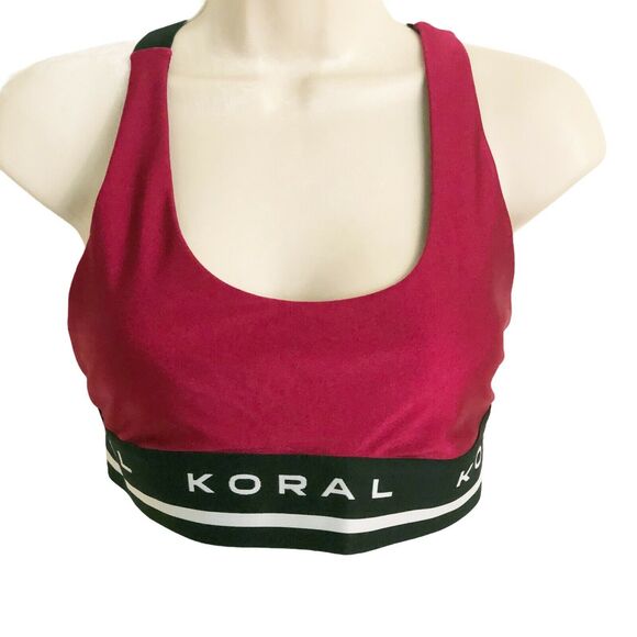 KORAL Sz S Womens Red Logo Band Sports Bra Racerback with Removable Pads EUC - Picture 1 of 7